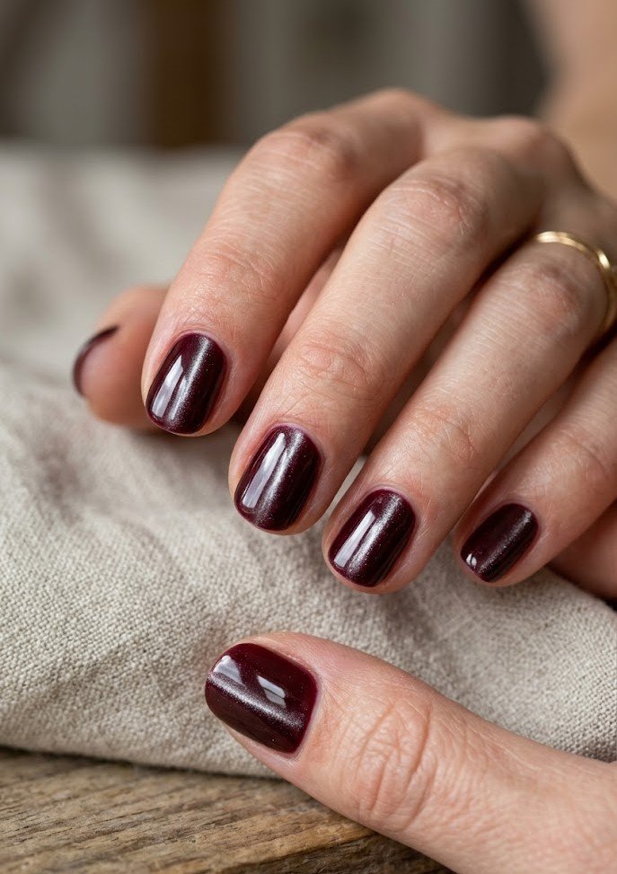 Short burgundy cat eye nails easy DIY look