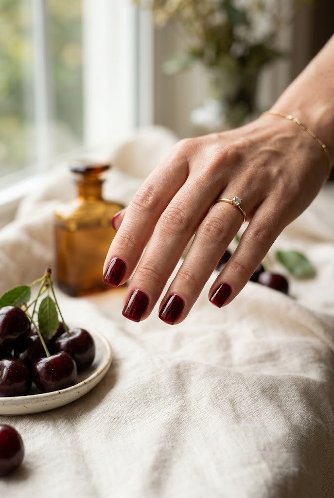 Dark cherry syrup nails