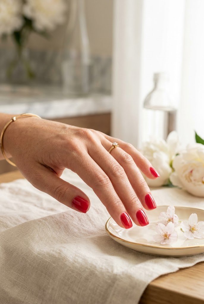 Lip gloss cherry red jelly nails