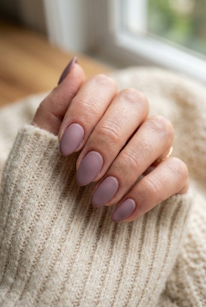 Matte dusty mauve short almond nails