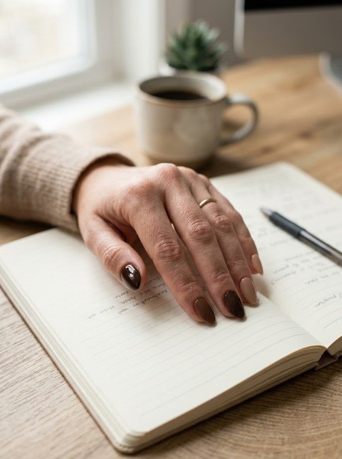 Short nails in tonal espresso mocha latte brown skittle for the office