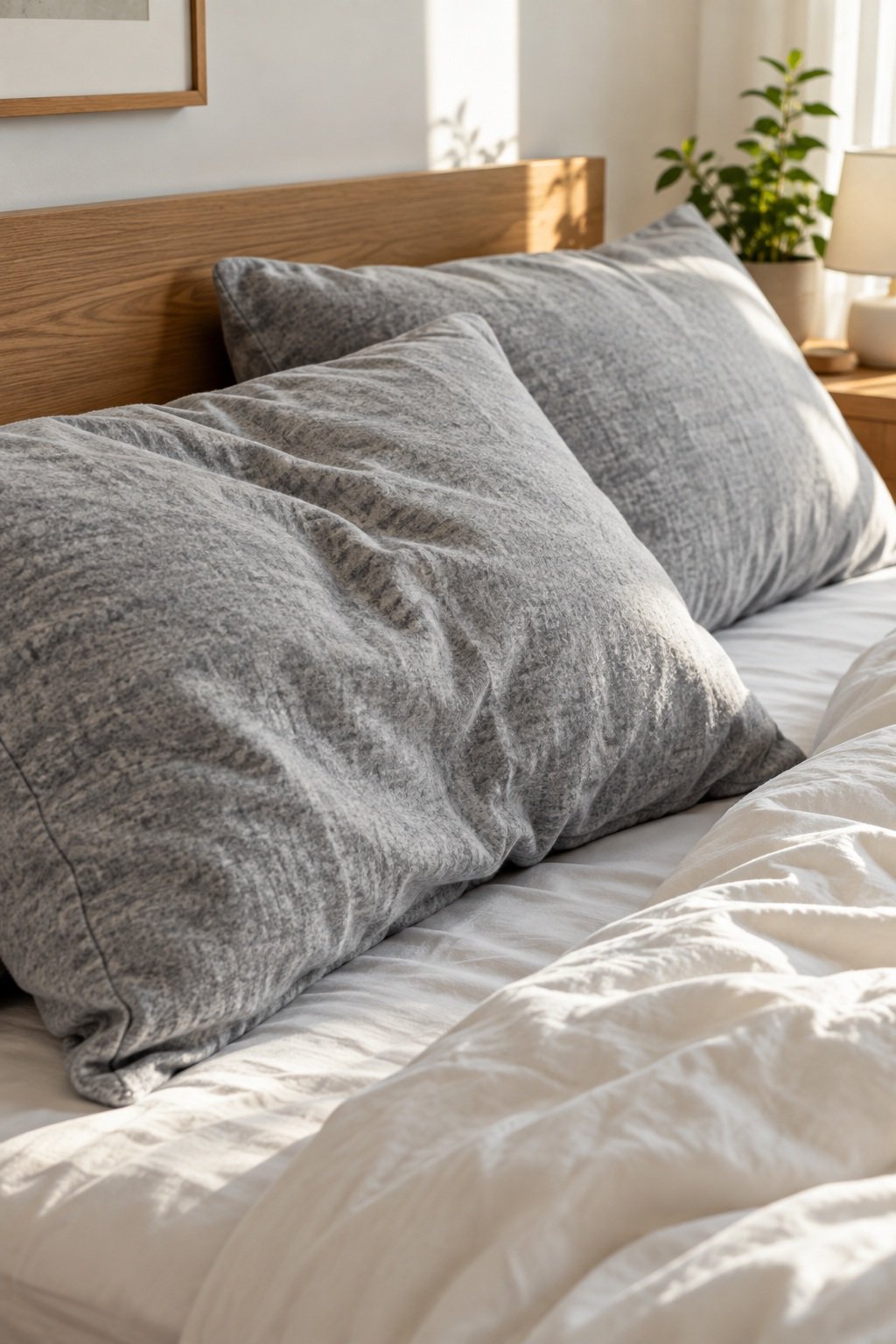 Heather gray brushed flannel pillowcases on two pillows